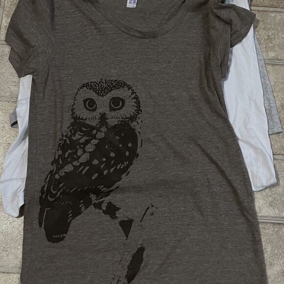 3  OWL motif Ladies T-Shirts - gray/white/dark grey, Sz XL pre-owned GREAT SHAPE - Picture 6 of 10